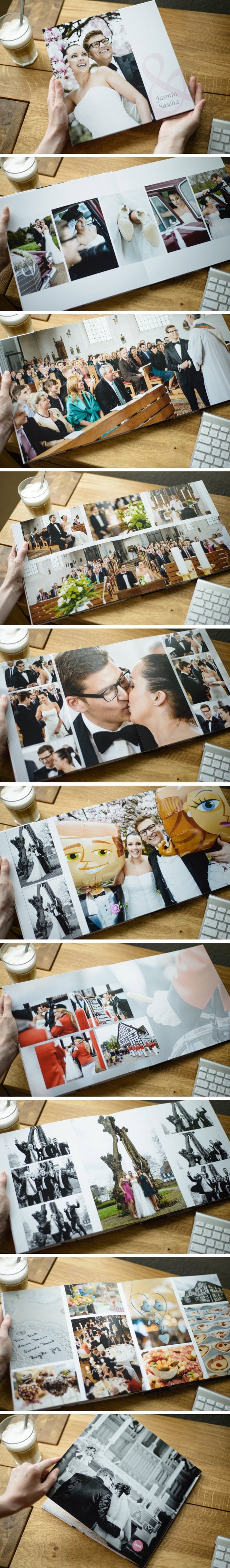 Es ist nochmal was anderes wenn man die Bilder in Händen halten kann. Ich hab schnell mal einige Seiten der neuen Hochzeitsbücher abfotografiert. Nun ab zur Post, die zwei Paare freuen sich sicherlich wenn ihr Buch flott ankommt.